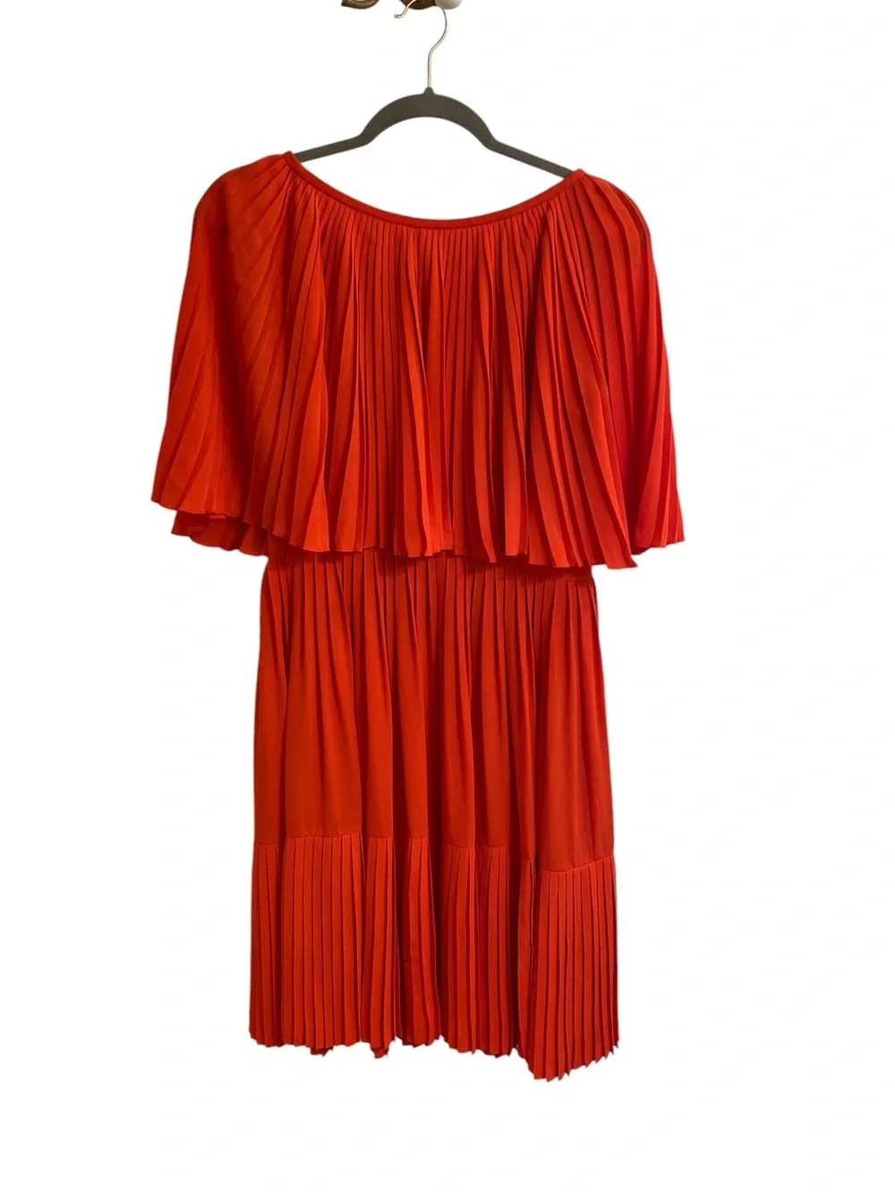 KATE SPADE PERSIMMON ORANGE RED PLEATED CAPE RUFFLE DRESS SIZE 6 VIBRANT DRESS